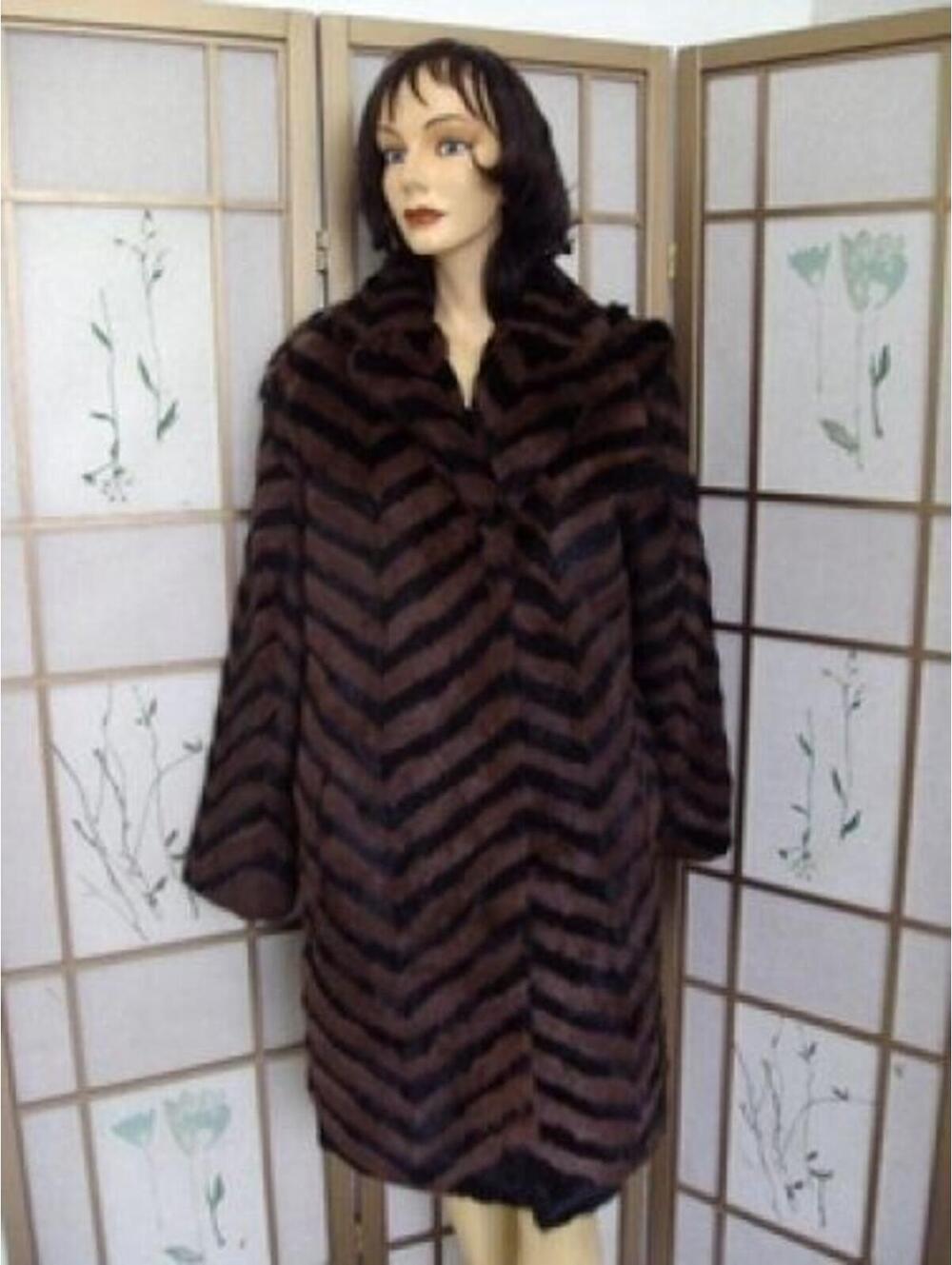 BRAND NEW BROWN BLACK RABBIT FUR JACKET COAT WOMEN SZ 4 petite